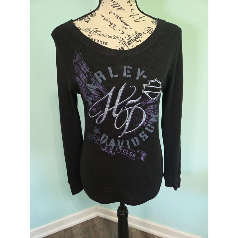 Harley Davidson Medium Long Sleeve Shirt Orlando waffle knit y2k grunge logo